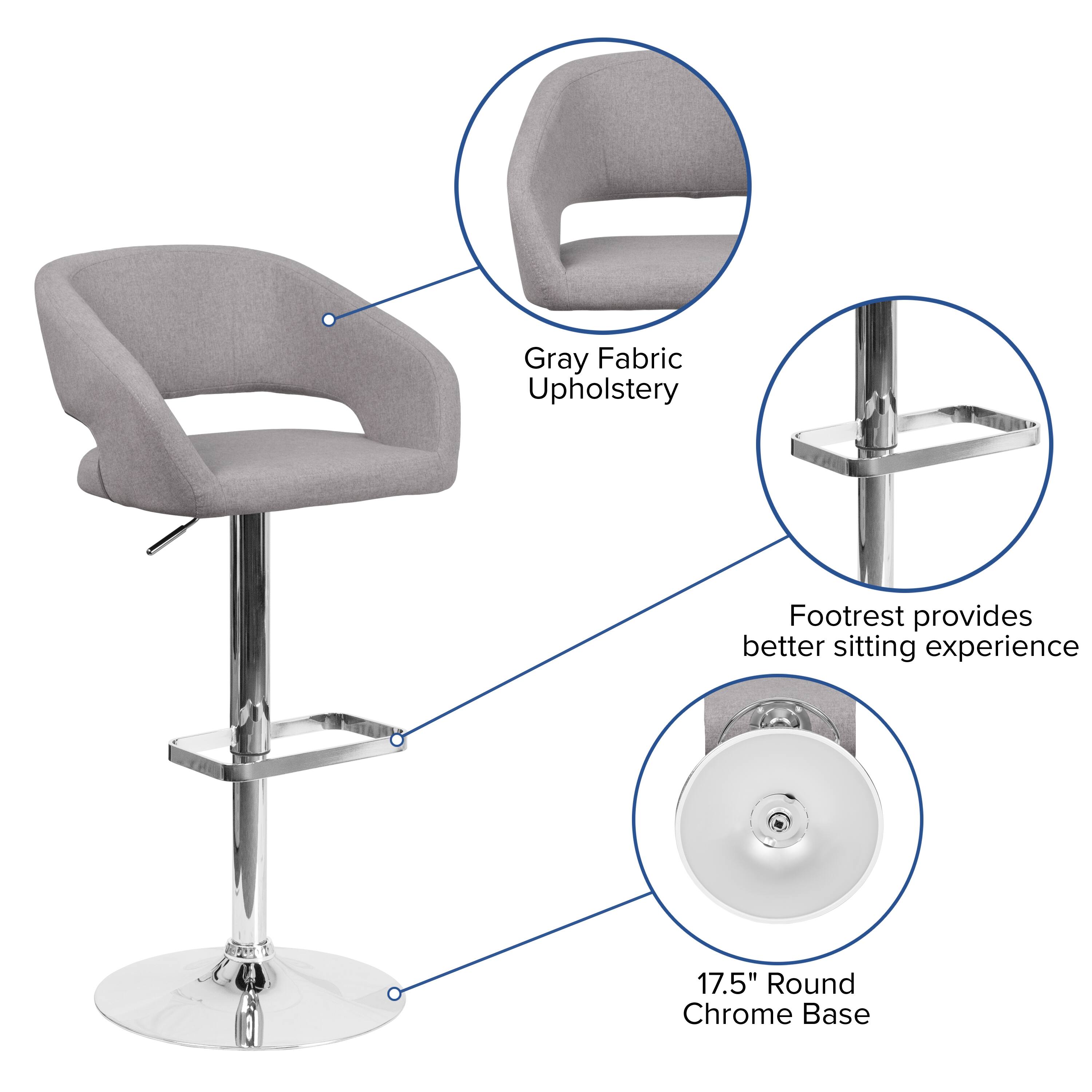 Gray Fabric Upholstery Footrest provides better sitting experience 17.5" Round Chrome Base