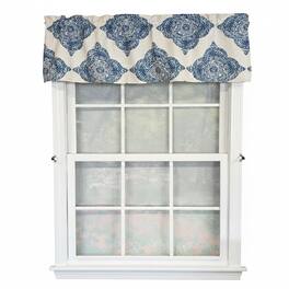 RLF Home - 100% Cotton High Quality Lazaro Tailored Window Valance with 1.5" Rod Pocket 50" W X 12" L - Blue