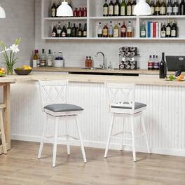 Hivvago - Set of 2 29-Inch Swivel Bar Stools with Sturdy Rubberwood Frames - White