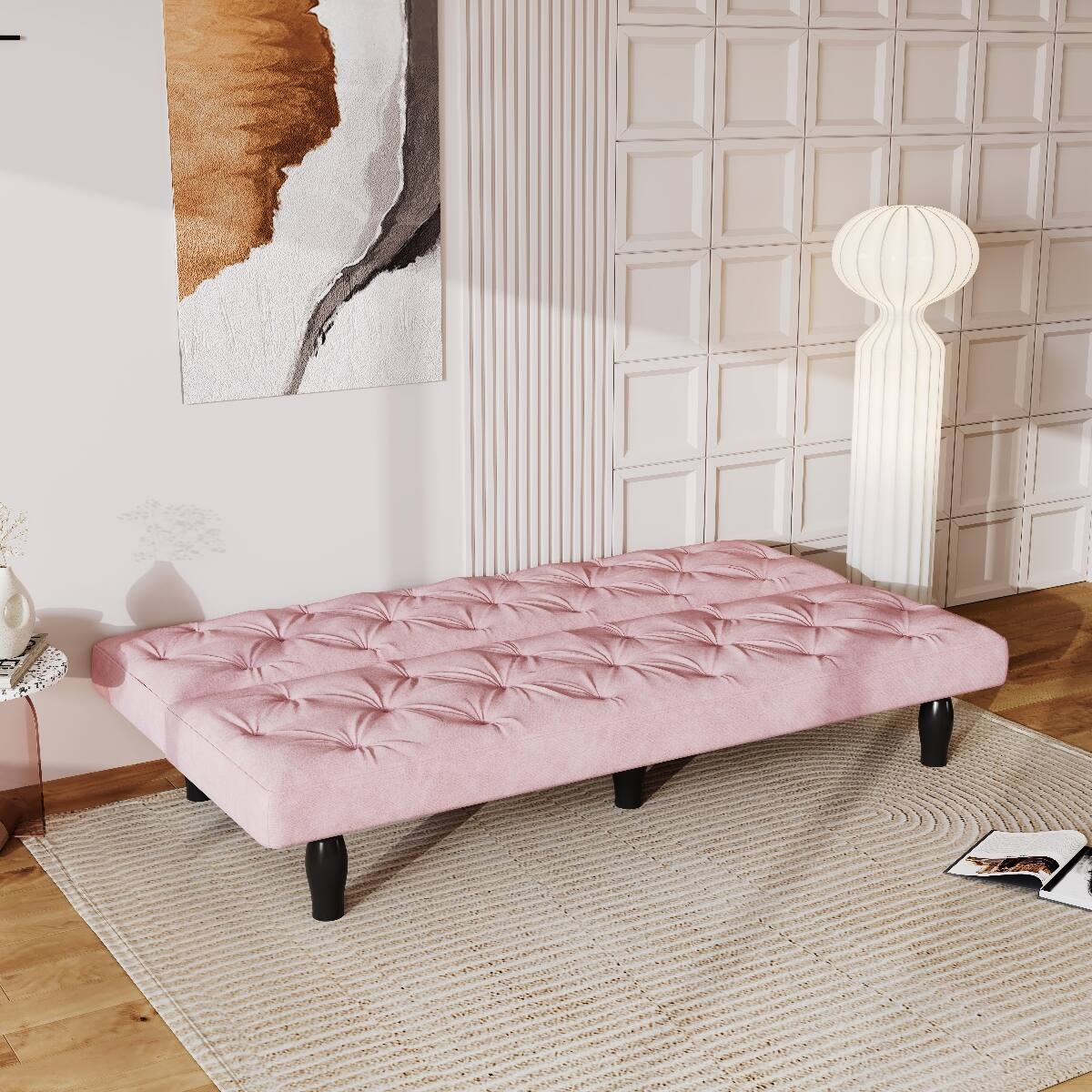 Angle. Ropilly - Ropilly 66 Inch Pink Velvet Sofa Bed Convertible Futon Sofa Bed with Adjustable Backrest - Pink.