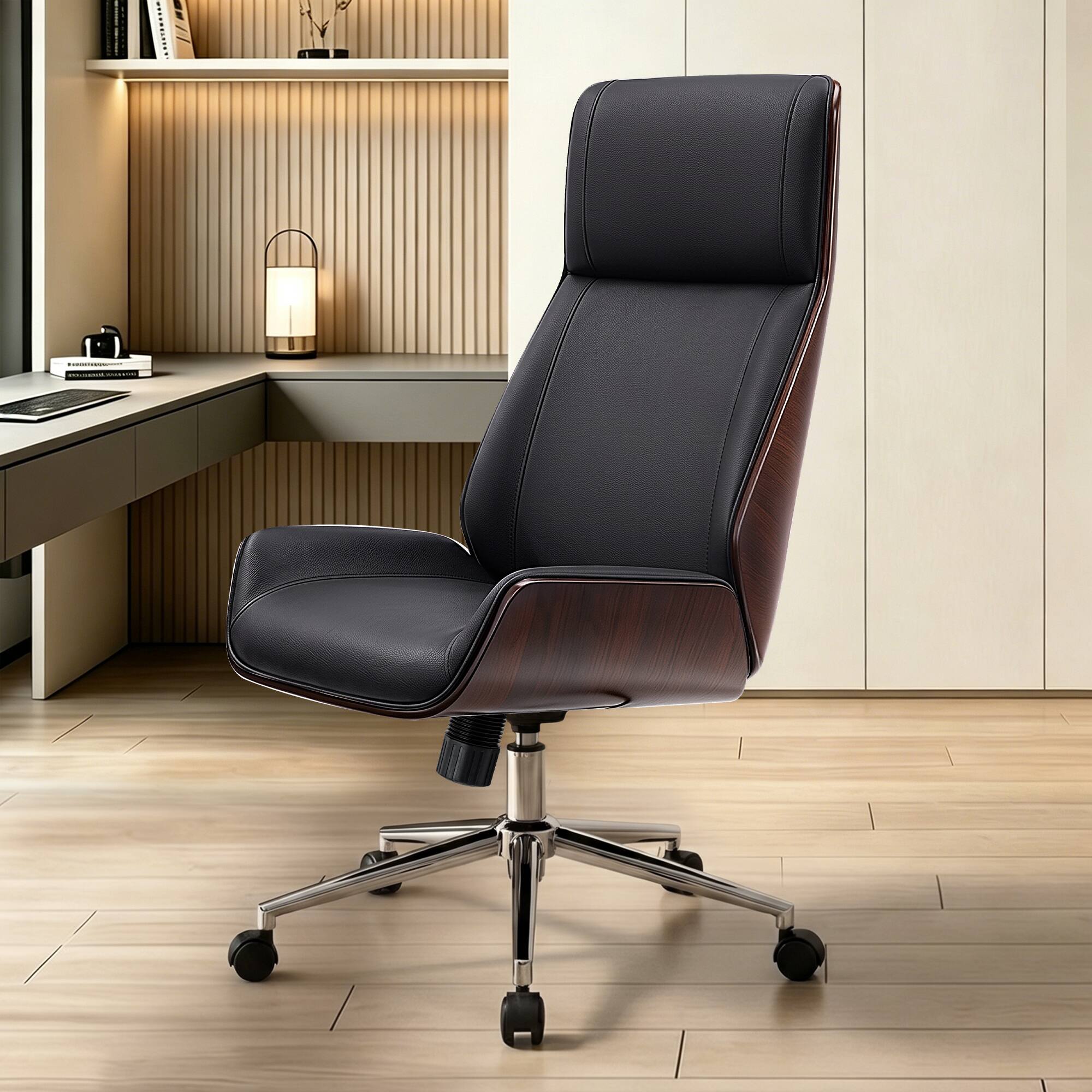 Alt View 4. KERDOM - Walnut Luxury Big Tall Executive Chair, Home Office Premium High Back Manager Boss Chair, Tilt Swivel Armless Stylish - Black.