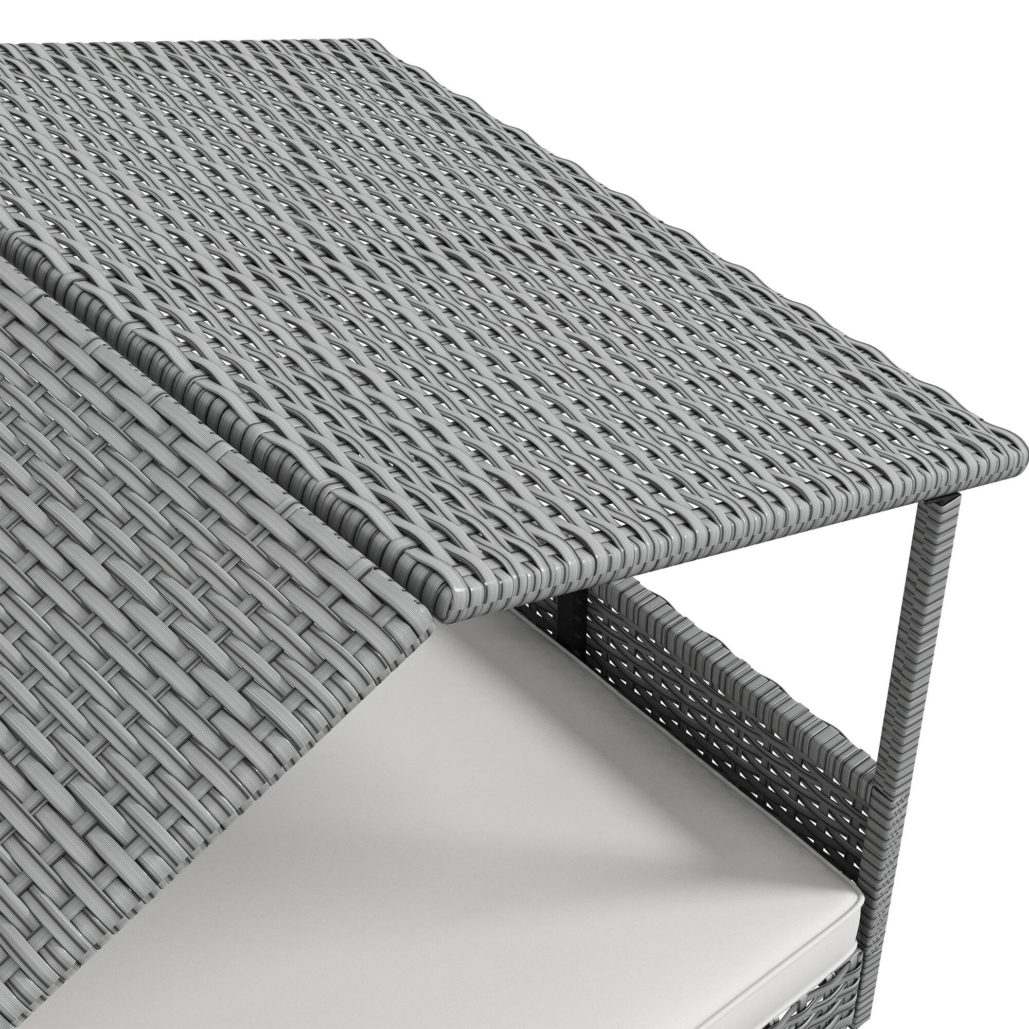 Alt View 5. Pawhut - Wicker Dog House Outdoor, Canopy, Rattan Bed, Water-resistant Cushion, 66 lbs, 19.75", Silver Wicker, White Cushion - Cream White.