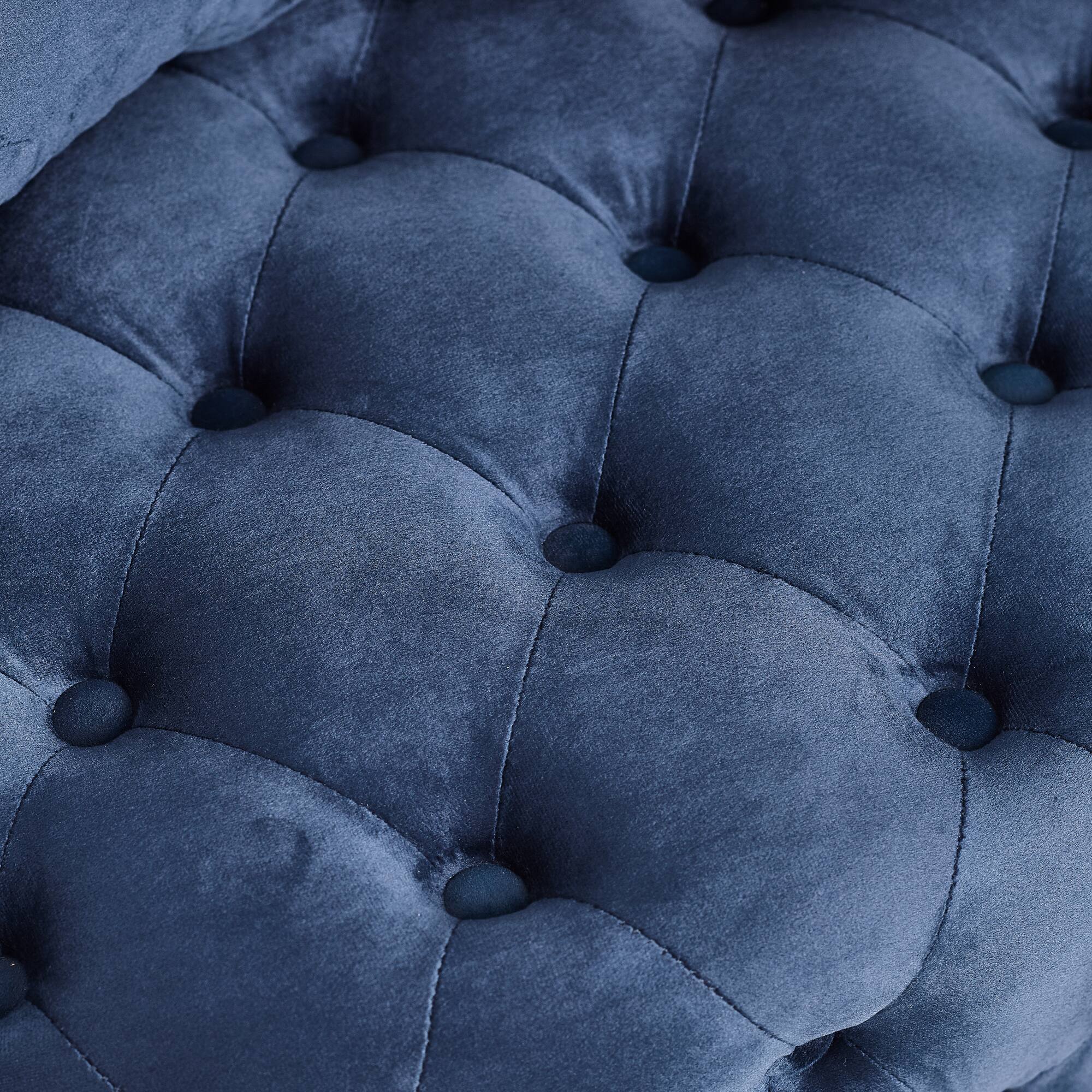 Alt View 4. Trinkets Crazed - Velvet Upholstered Swivel Chair for Living Room, with Button Tufted Design and Movable Wheels, Including 3 Pillows - Blue.