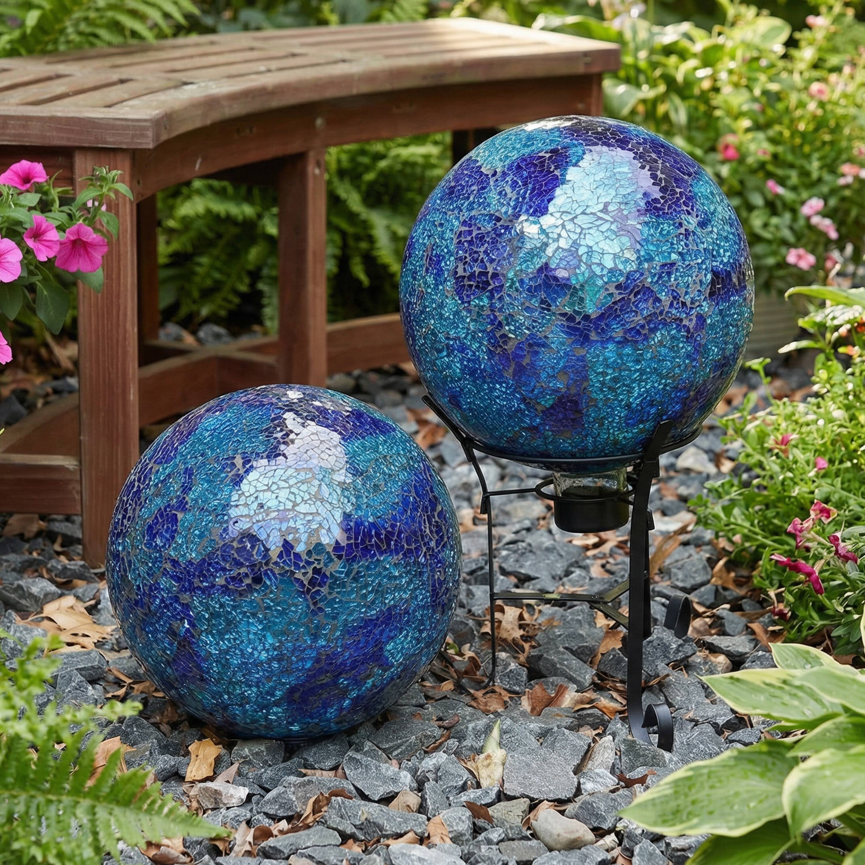 Alt View 6. Sunnydaze - Crackled Glass Gazing Globe - 10 in - Deep Ocean Swirl.