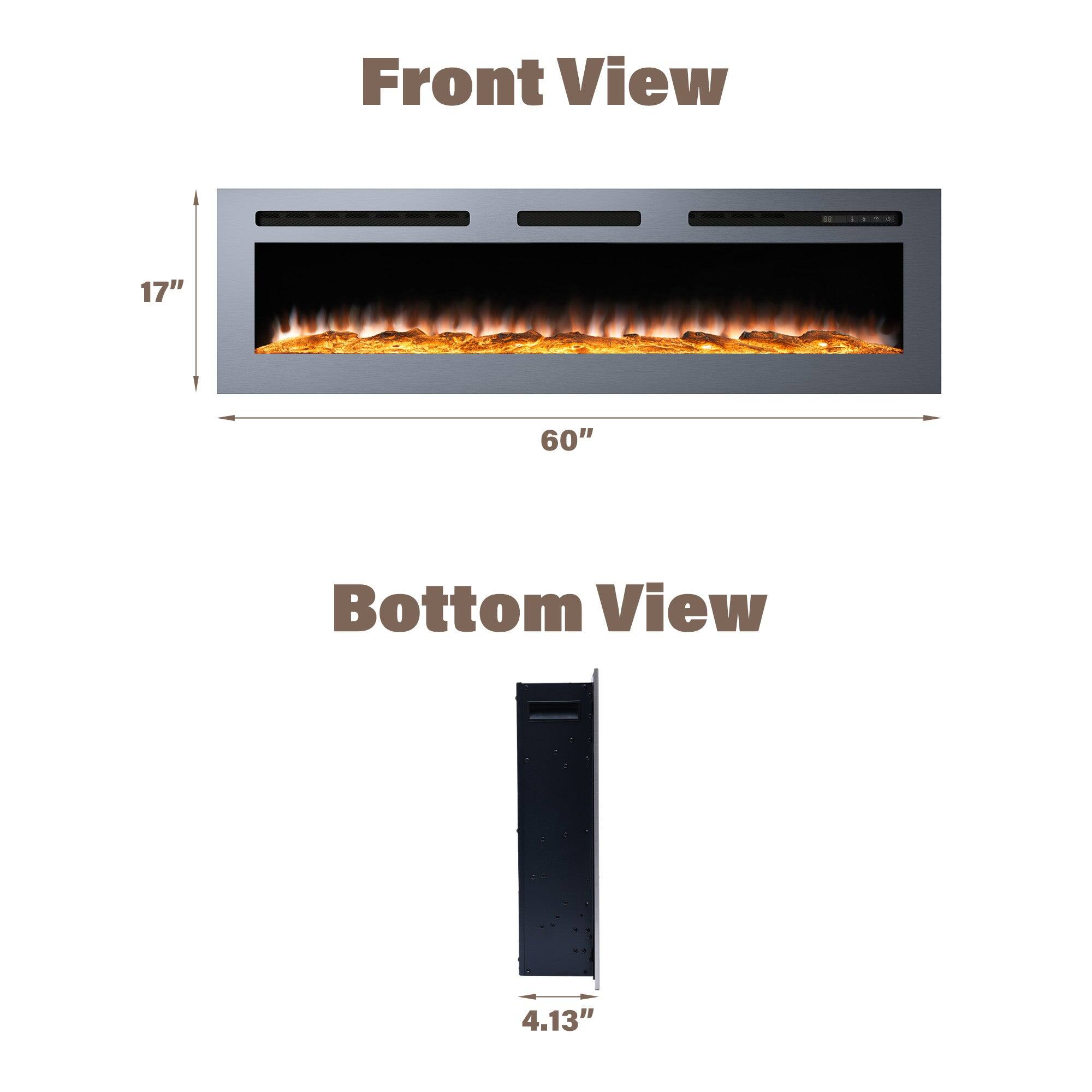 Front View 17" 60" Bottom View 4.13"