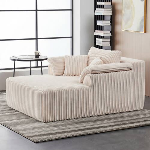 Left. Anysun - 60" Oversized Corduroy Chaise Lounge - Boneless Sofa Bed, Deep-Seat Sleeper Couch for Living Room, No Assembly - Beige.