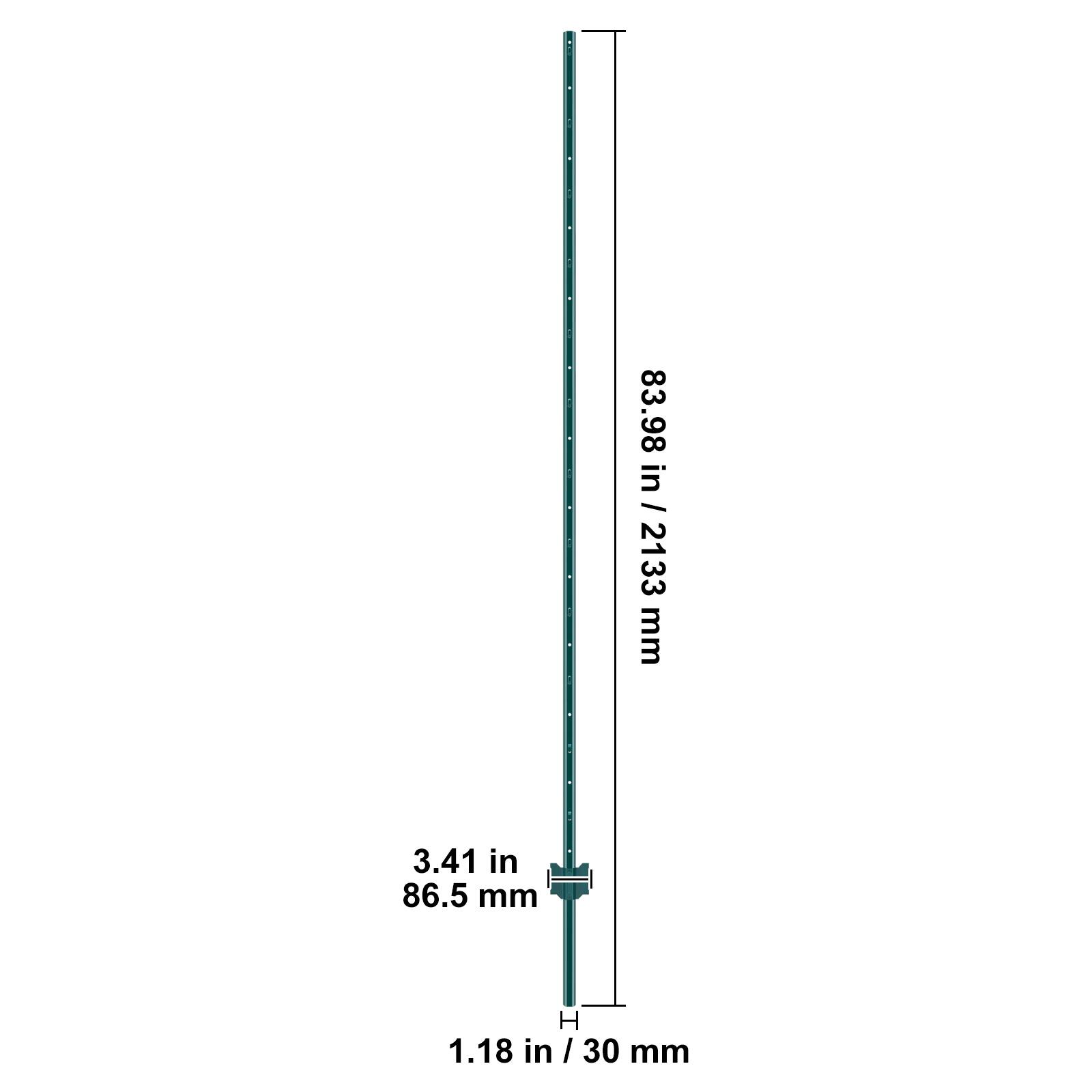 83.98 in / 2133 mm, 3.41 in / 86.5 mm, 1.18 in / 30 mm