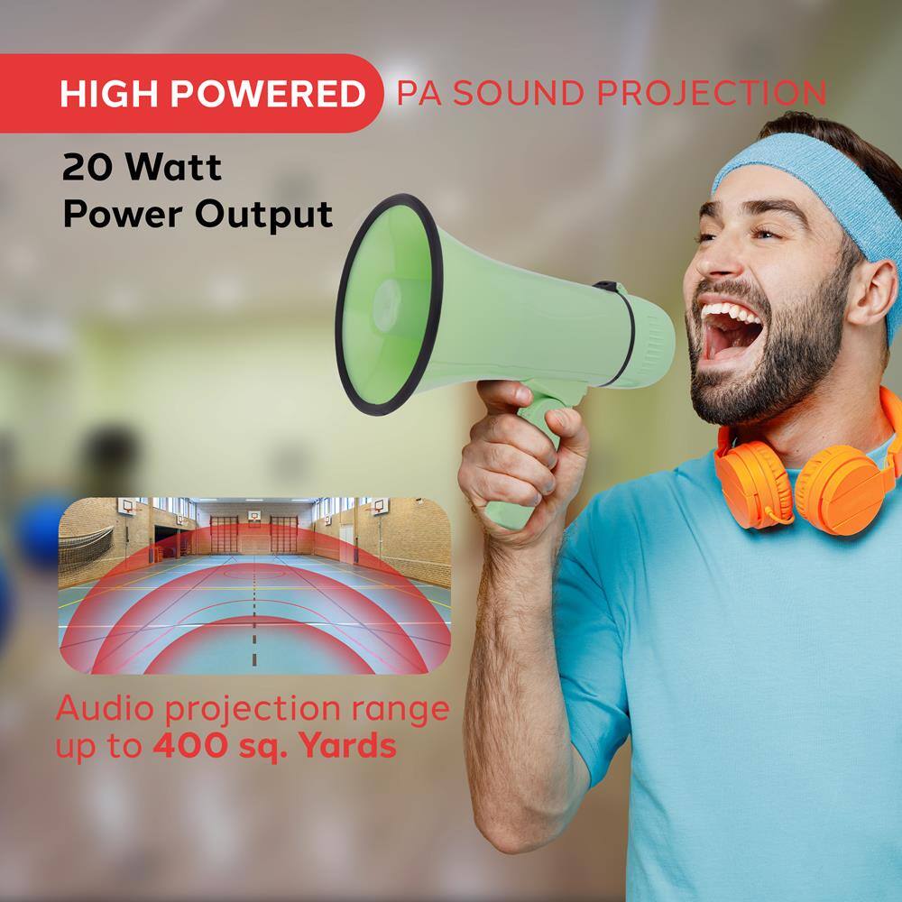 HIGH POWERED PA SOUND PROJECTION

20 Watt Power Output

Audio projection range up to 400 sq. Yards