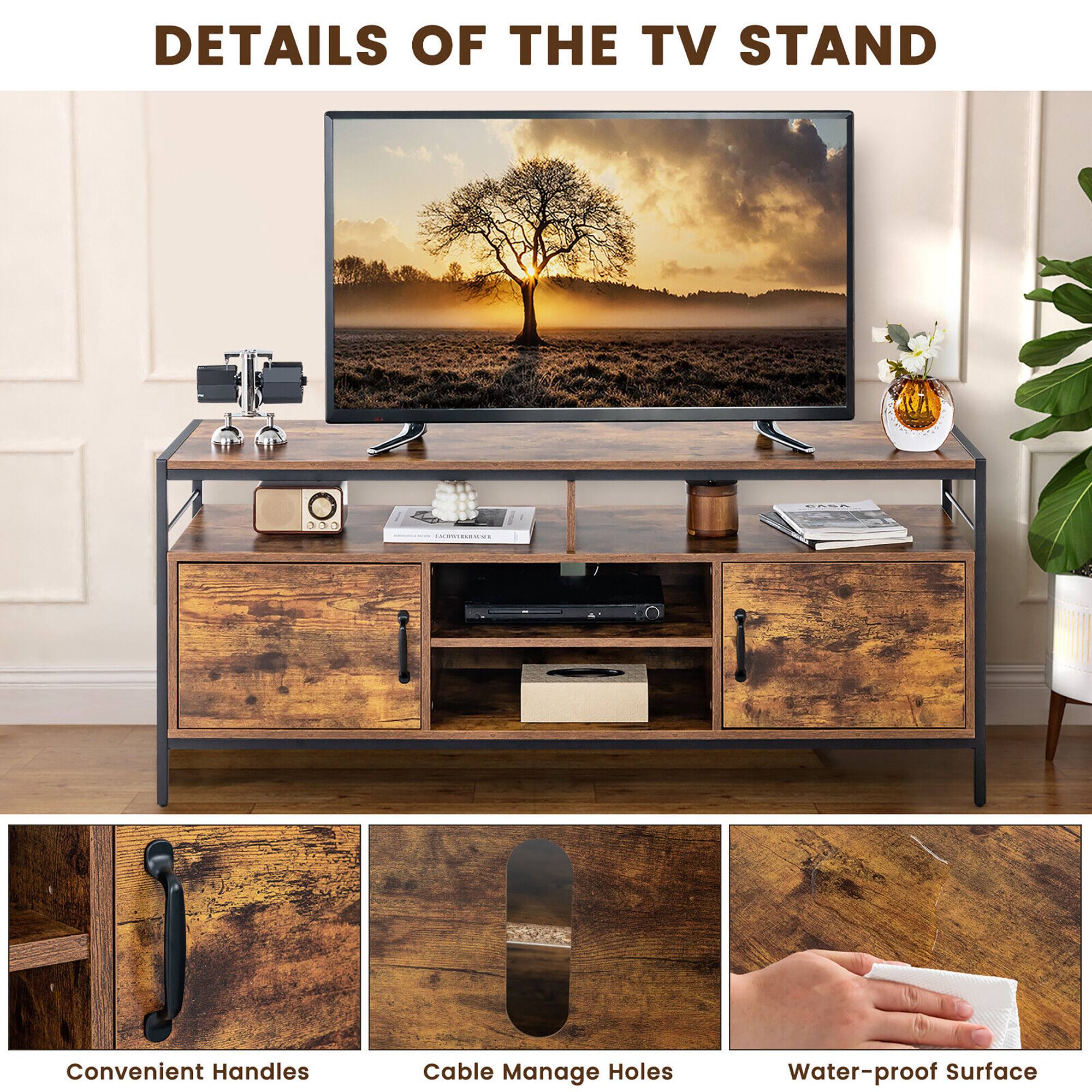 Details of the TV stand:

1. Convenient Handles
2. Cable Management Holes
3. Water-proof Surface
