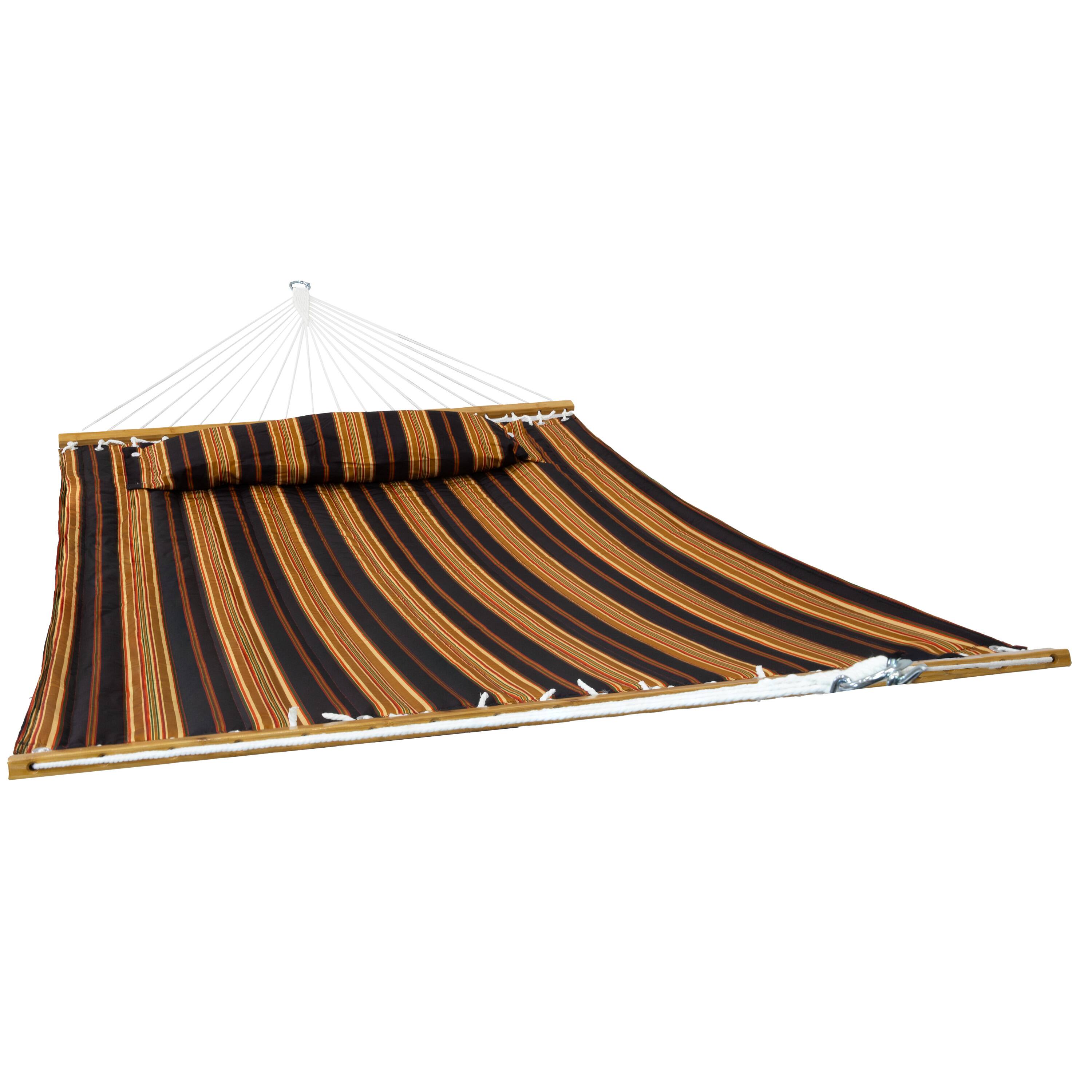 Alt View 7. Sunnydaze - Large 2-Person Quilted Outdoor Hammock - Woodland Stripe.