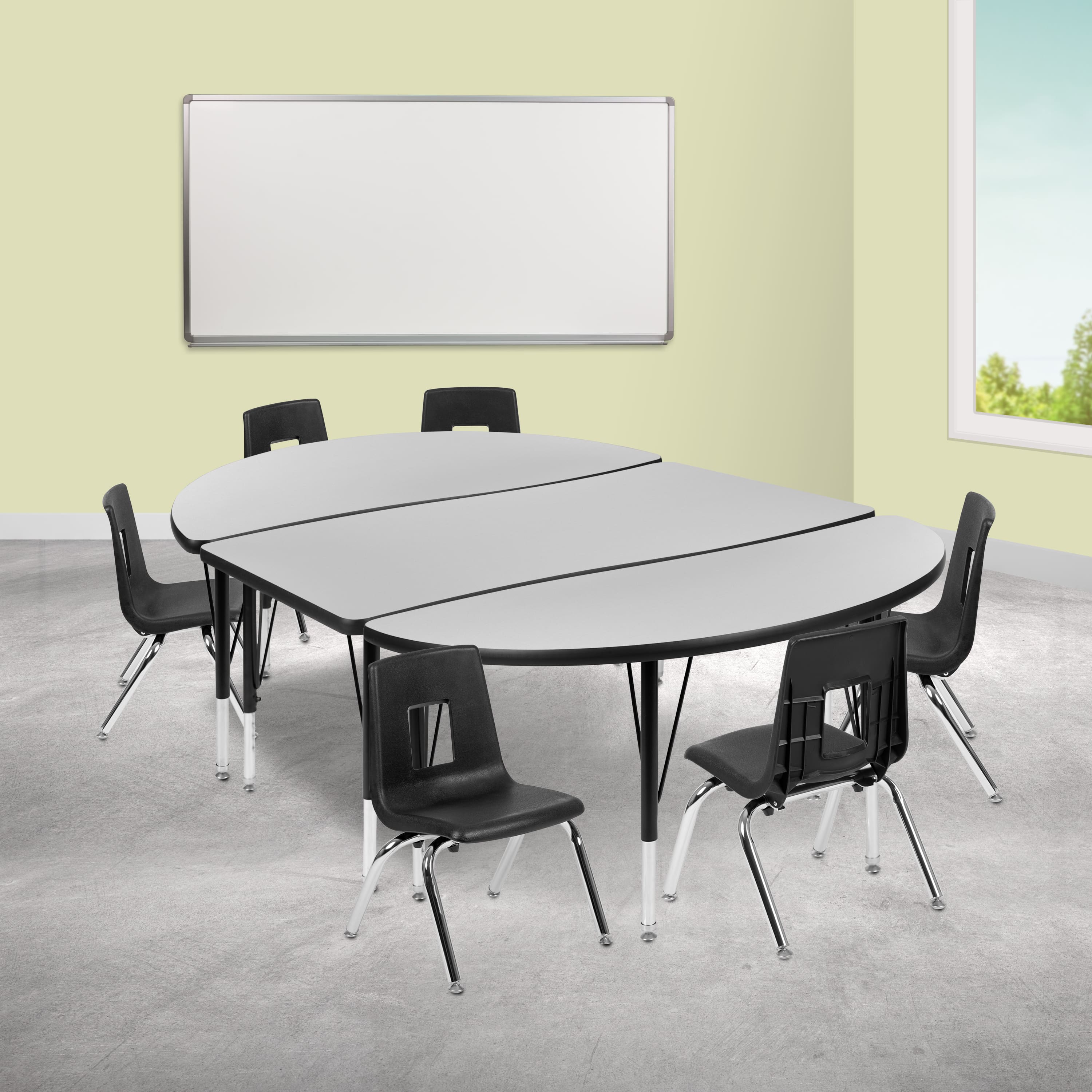 "Emma + Oliver - 76"" Oval Wave Collaborative Laminate Activity Table Set with 14"" Student Stack Chairs - Gray" price history on PriceWatchPro