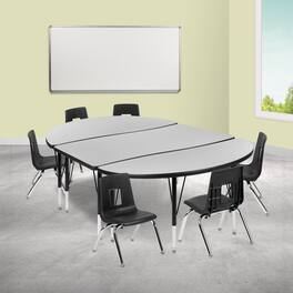 Emma + Oliver - 76" Oval Wave Collaborative Laminate Activity Table Set with 14" Student Stack Chairs - Gray