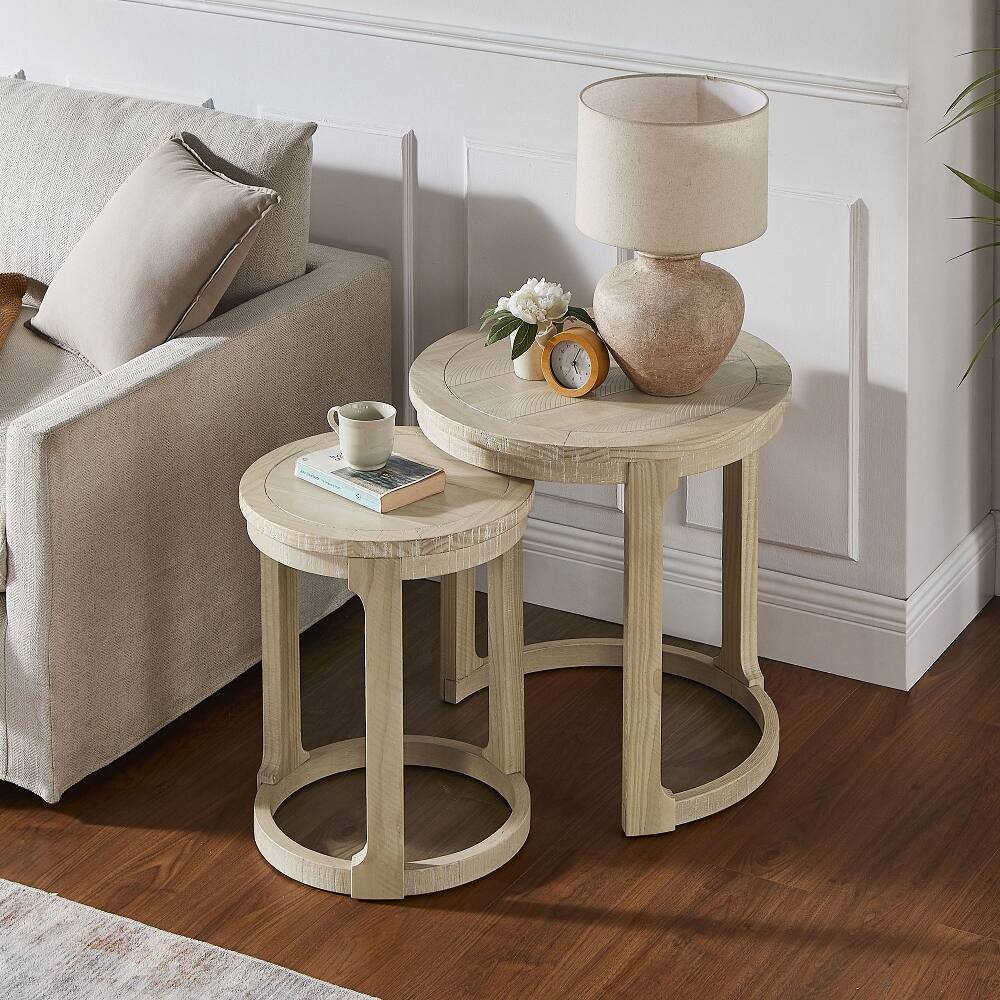 Alt View 2. Loheer - Loheer 24 Inch Wooden Coffee Table Set Mid Century Side Table - Oak.