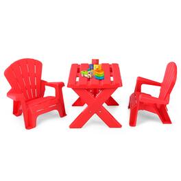 Costway - Plastic Children Kids Table & Chair Set 3-Piece Play Furniture In/Outdoor - Red