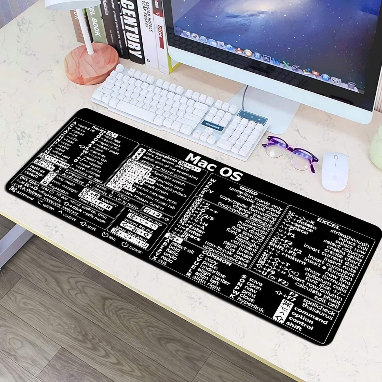 Designfullprint - MacOS Shortcuts & Candlestick Patterns Mouse Pad – Large Trading Desk Mat for Stock & Crypto Day Traders - Multicolor