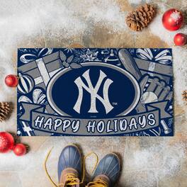 Evergreen Enterprises - New York Yankees 28" x 16" Happy Holidays Christmas Turf Door Mat - Multicolor