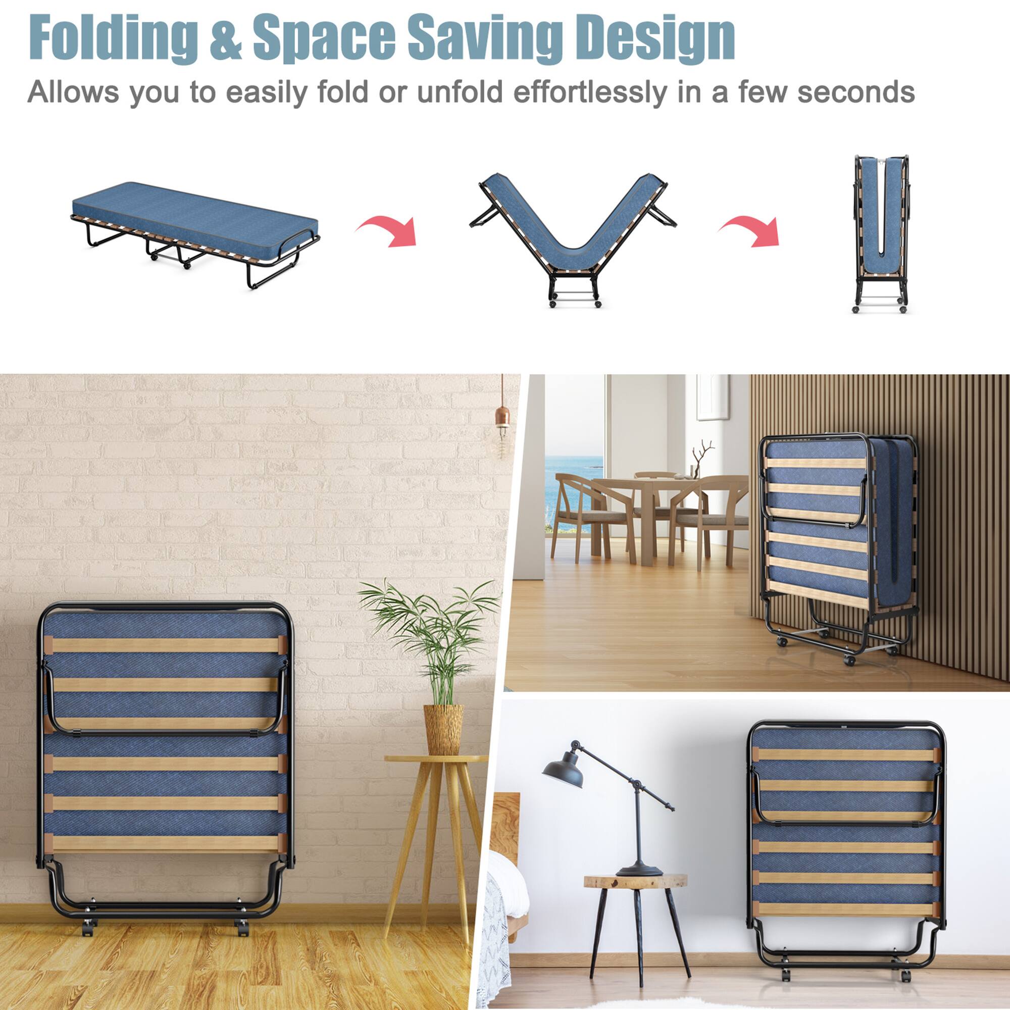 Folding & Space Saving Design  
Allows you to easily fold or unfold effortlessly in a few seconds