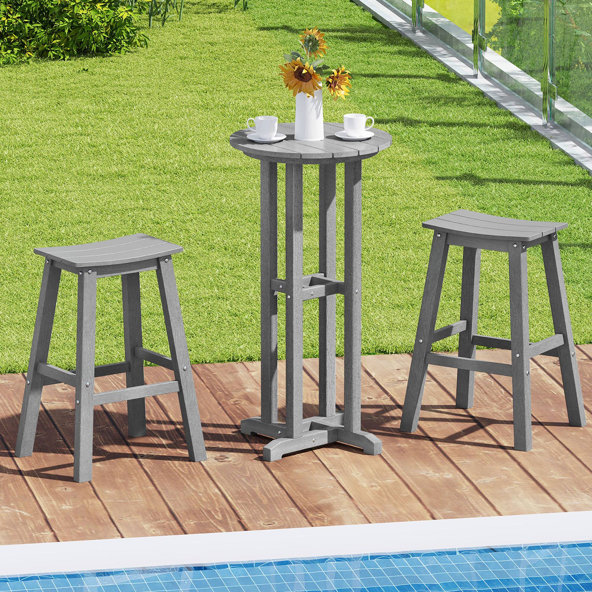 Alt View 5. Gymax - Gymax 21.5'' Round Bar Table Patio HDPE Bar Height Dining Table w/ Slatted Tabletop Grey - Grey.