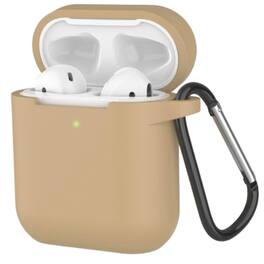 Home Collection - Khaki Shockproof Silicone Protective Case with Keychain for Apple AirPods 1 & 2 – Full Cover Protection