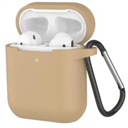 Front. Home Collection - Khaki Shockproof Silicone Protective Case with Keychain for Apple AirPods 1 & 2 – Full Cover Protection.