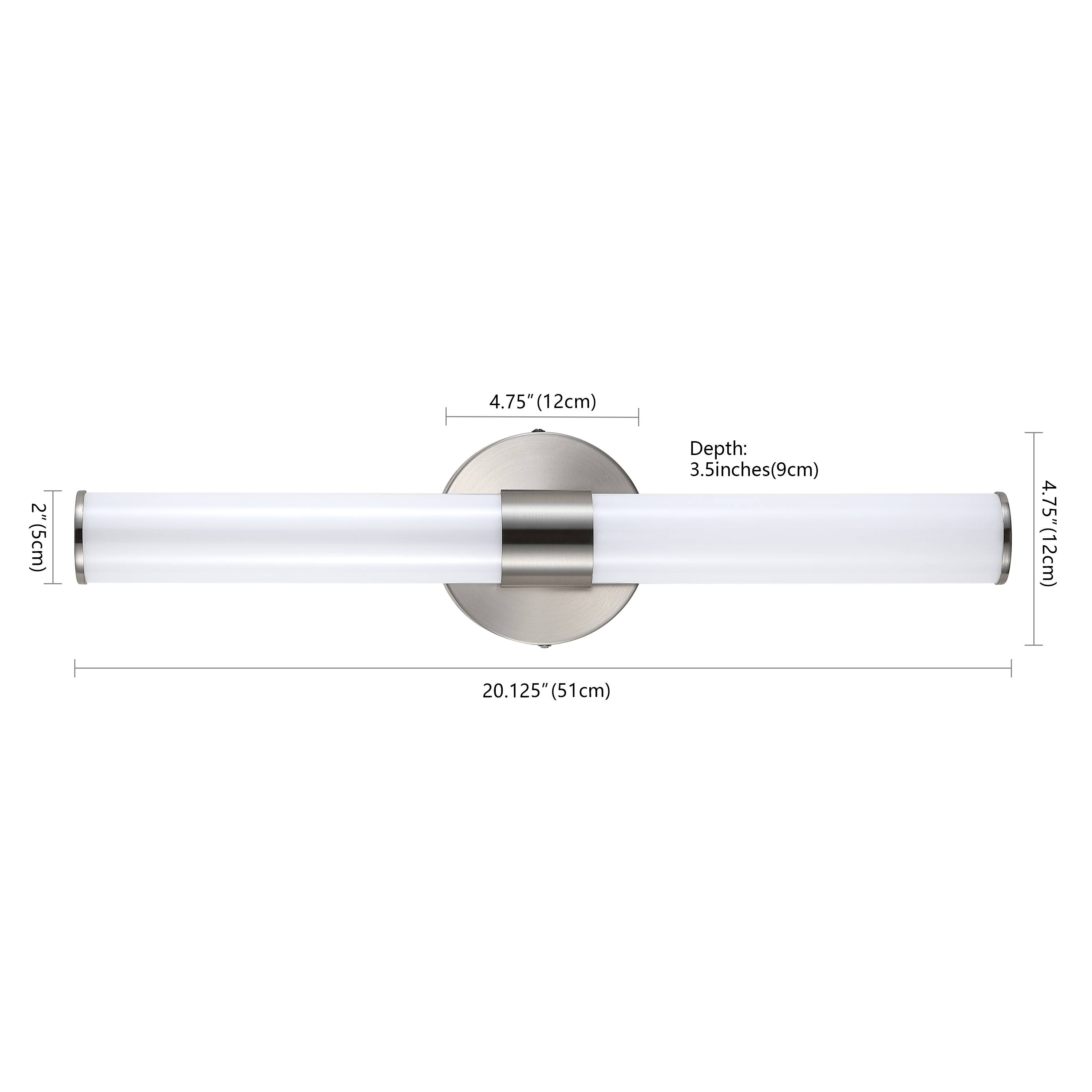 4.75" (12cm)  
2" (5cm)  
Depth: 3.5 inches (9cm)  
20.125" (51cm)