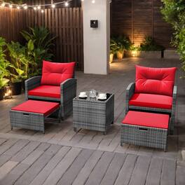 Kadyn - Patio Furniture Sets,Outdoor & Patio Furniture Sets,5 Piece Patio Rattan Furniture with 2 Ottomans - Red