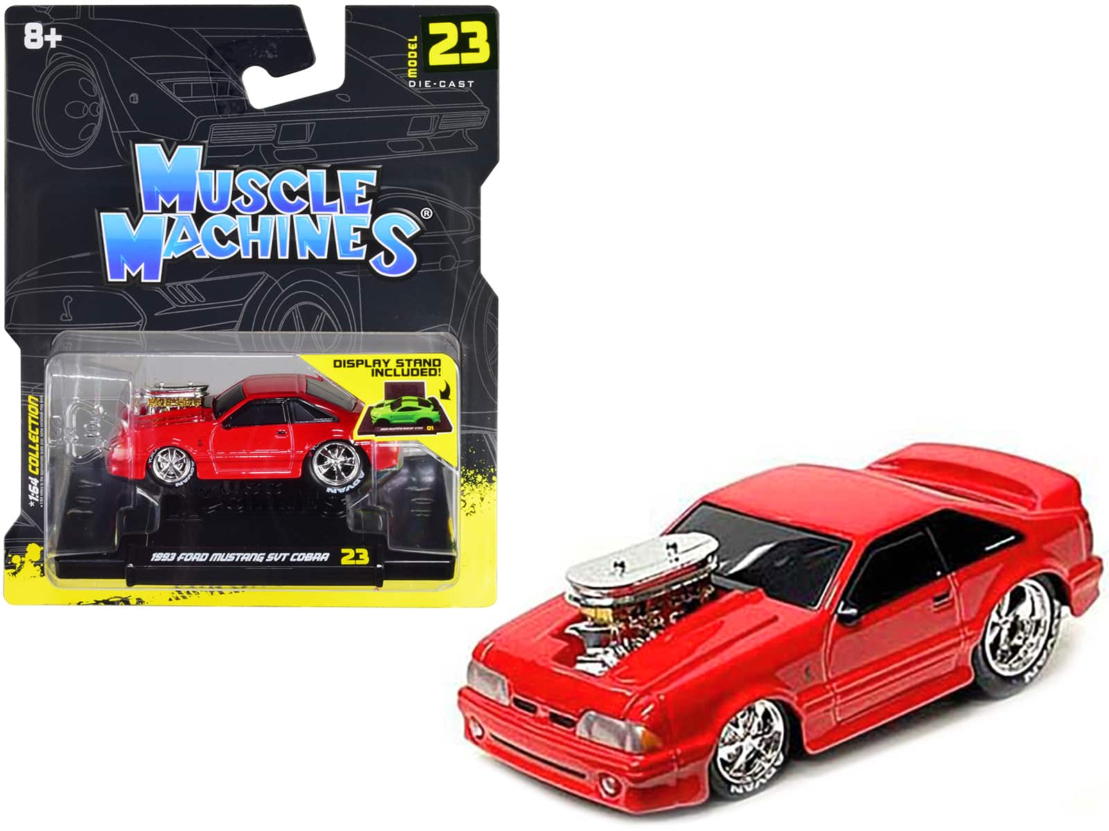 1993 Ford Mustang SVT Cobra 1/64 Diecast Model Car by Muscle Machines - Red
