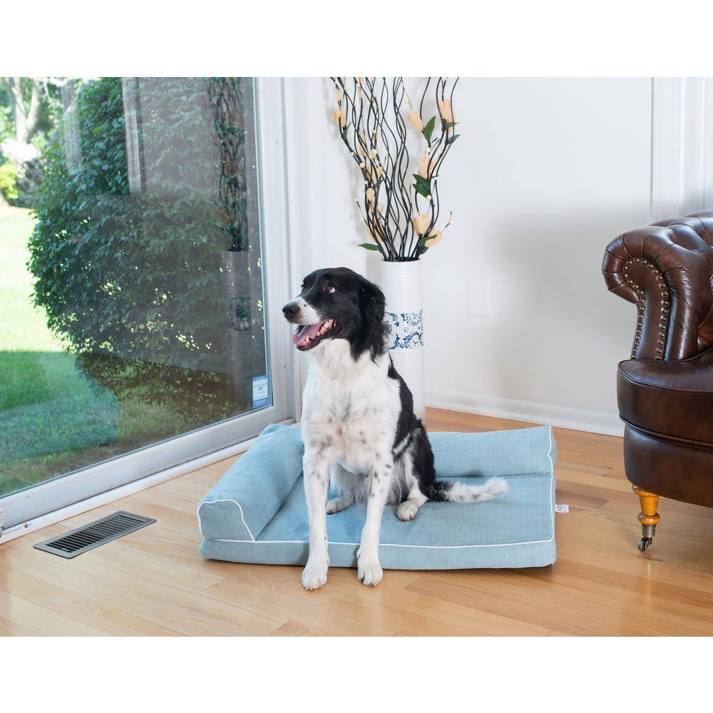 Left. Armarkat - Soothing Blue Medium Bolstered Pet Bed With Poly Fill Cushion - Blue.