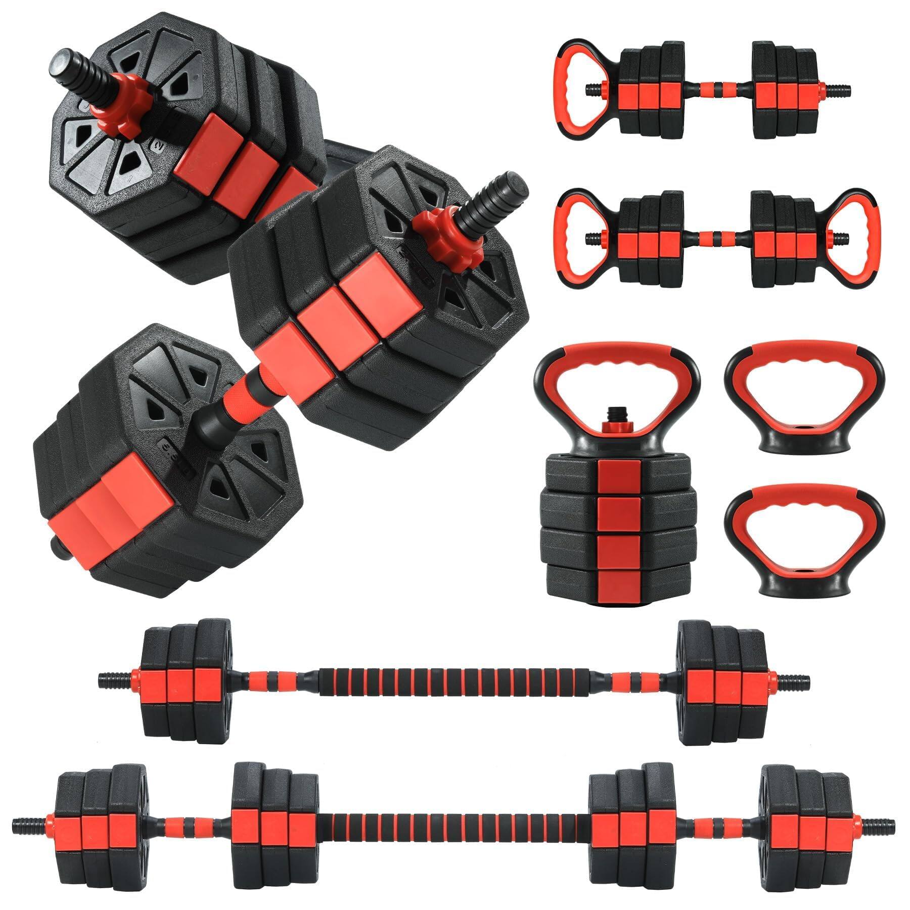 Front. Babevy - 4-In-1 Adjustable Dumbbell Set 88 Lbs – Converts to Barbell, Kettlebell & Push-Up Stand for Home Gym - Red.