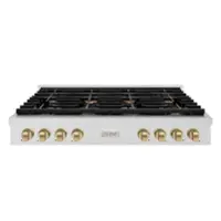 ZLINE 48 in. Autograph Paramount Gas Rangetop in Satin Stainless Steel w/ Bronze Accents (SRTSZ-48-CB) - Stainless Steel - Front_Zoom