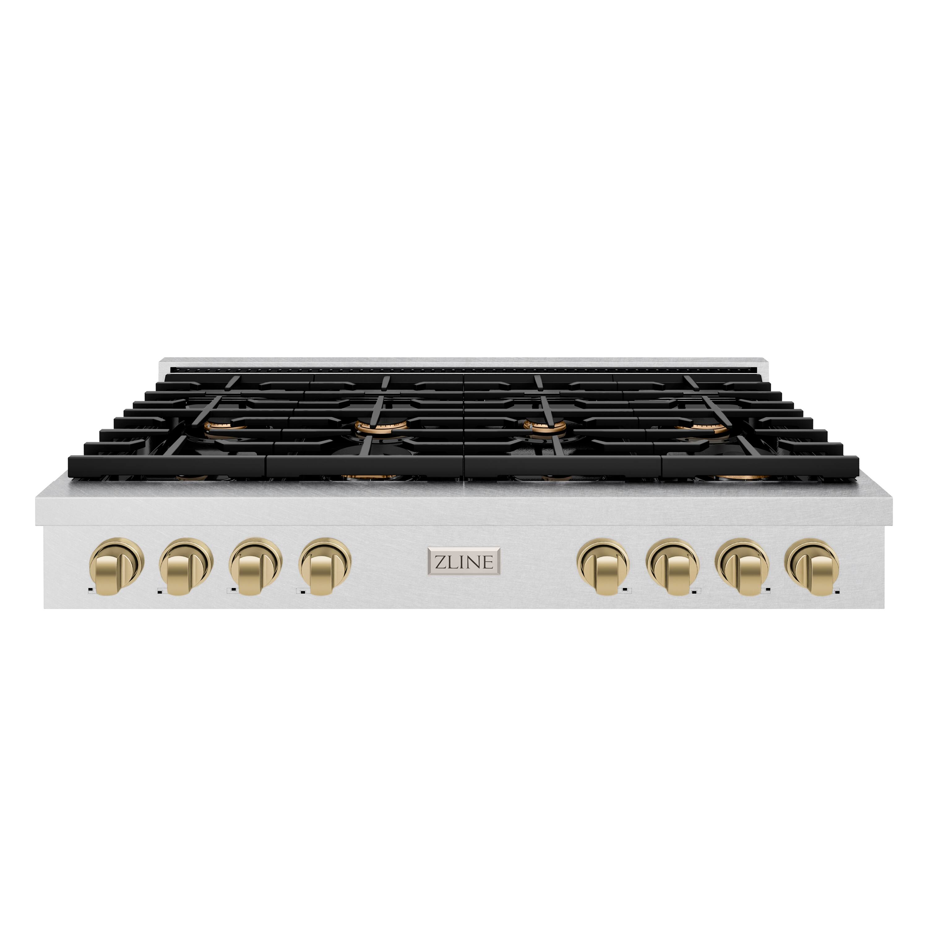 Front. ZLINE - ZLINE 48 in. Autograph Paramount Gas Rangetop with Bronze Accents (SRTSZ-48-CB) - Stainless Steel.