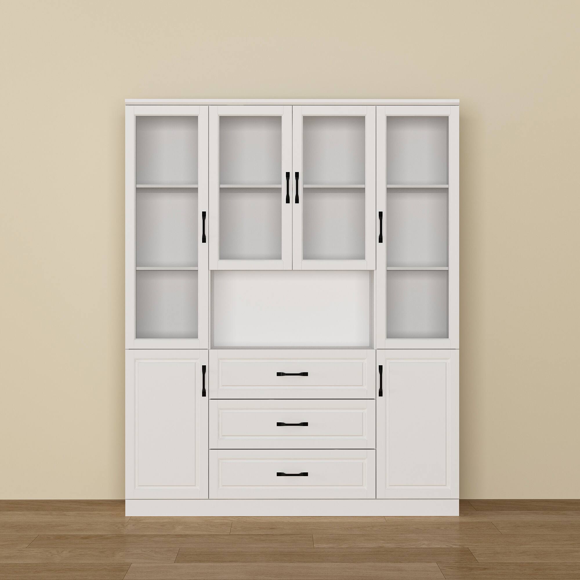 Alt View 8. FUFU & GAGA - FUFU&GAGA Tempered Glass-Door Kitchen Pantry: Modular Storage with Hidden Drawers & Open Shelving - White.