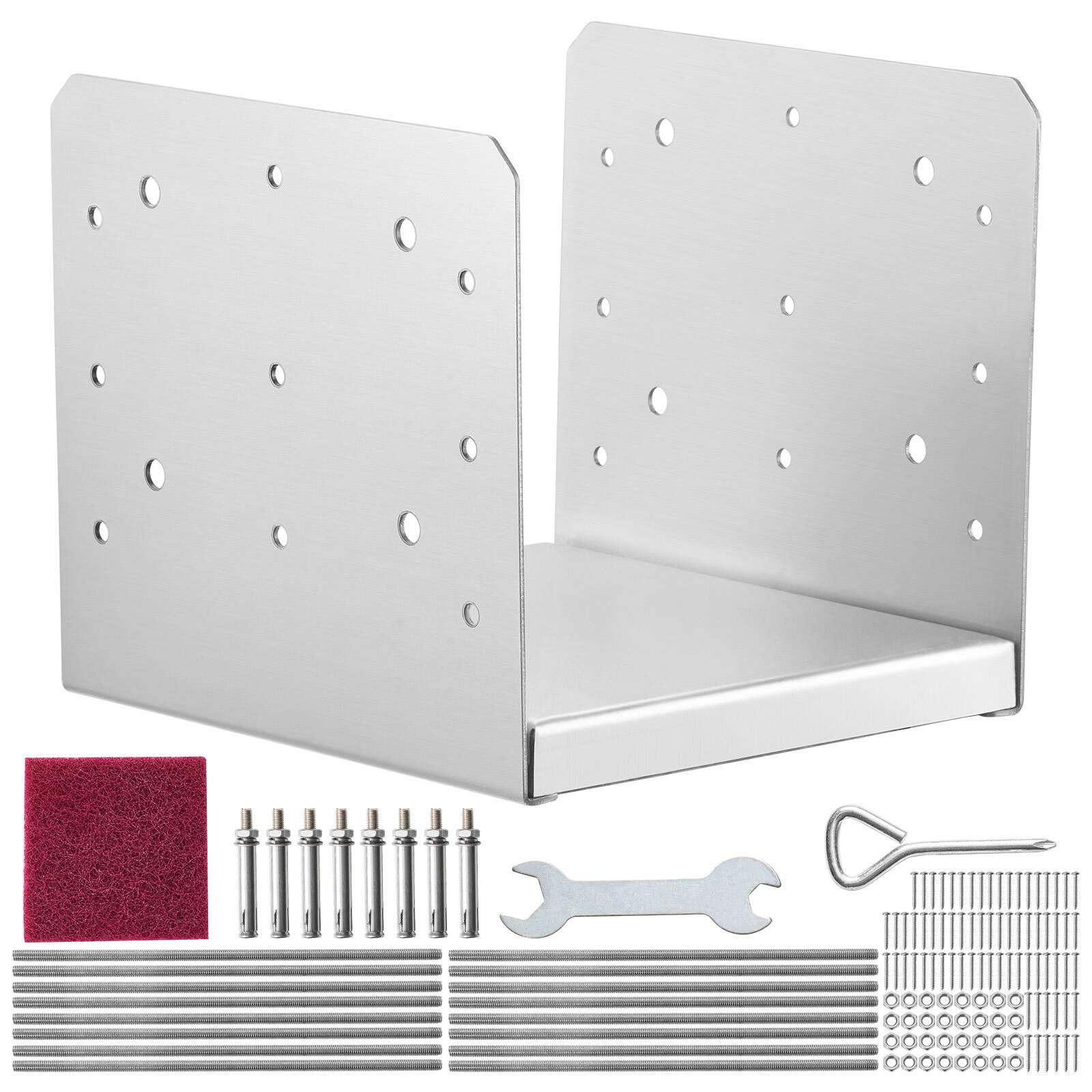 Alt View 5. VEVOR - 8"x 8" Post Base, 4Pcs Stainless Steel Adjustable Post Anchor Bracket(Internal 7.8 x 7.3"), Adjustable Post Base - Silver.