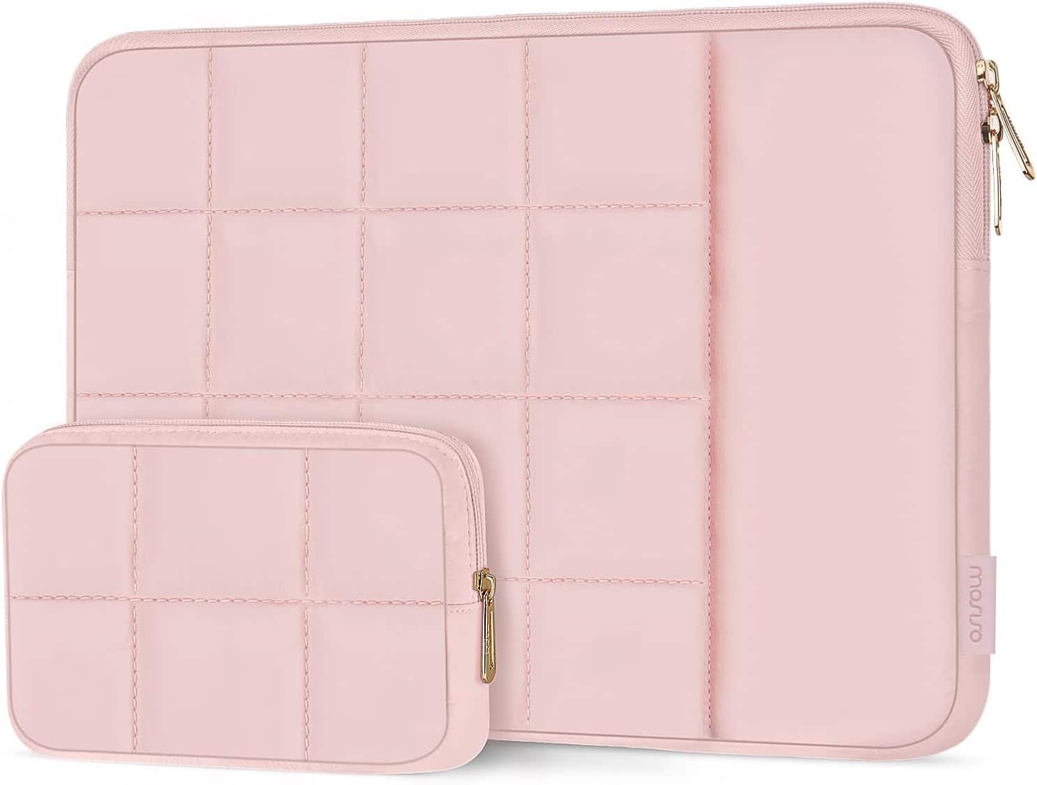 mosiso - Laptop Case 15-16 Inch Puffy Laptop Sleeve with Small Pouch for MacBook Pro 16 M5 M4 M3 M2 M1, HP Acer Dell Lenovo - Pink