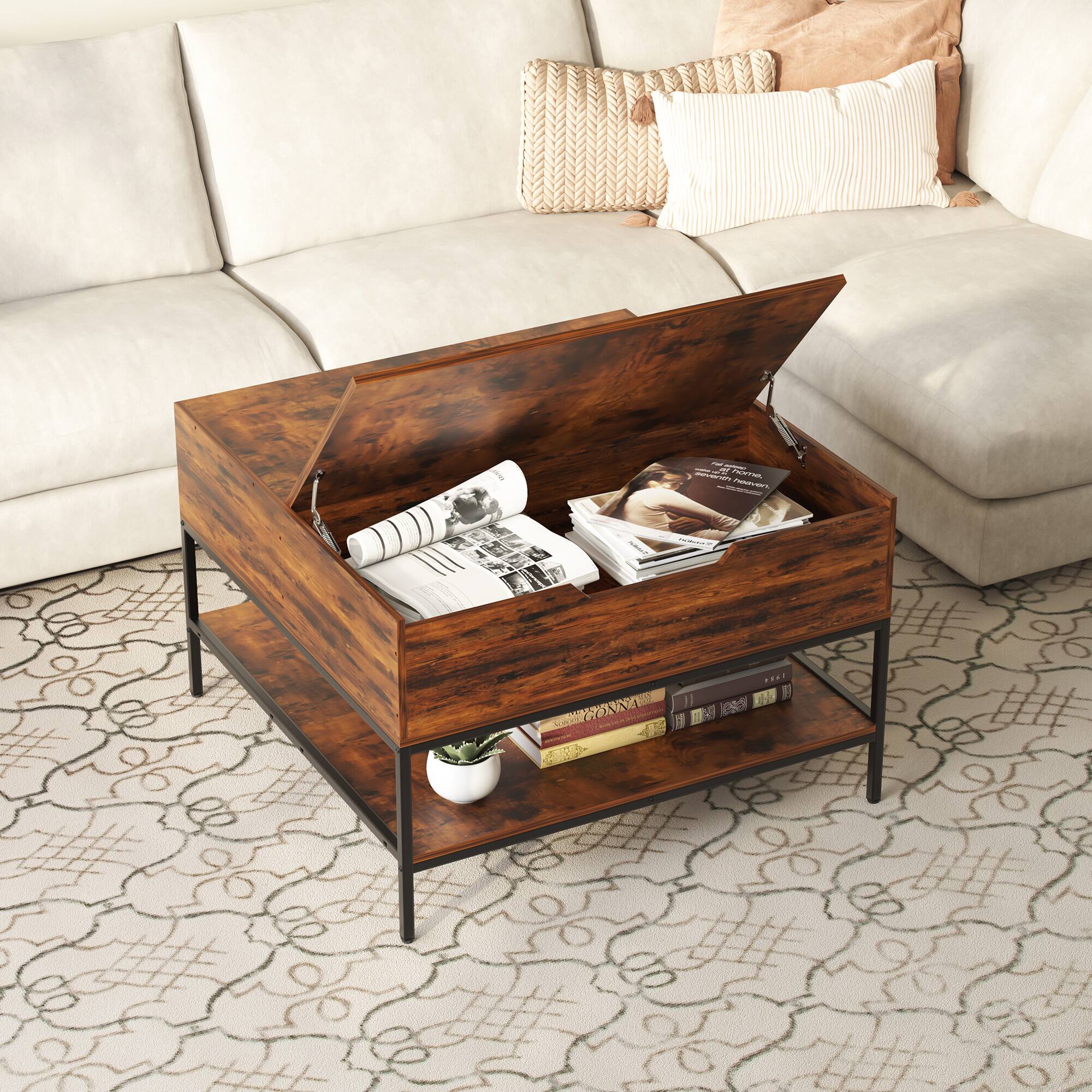 Alt View 7. Ecooso - Flip-Top Coffee Table with Hidden Storage Compartment & Lift-Top Design - Black.