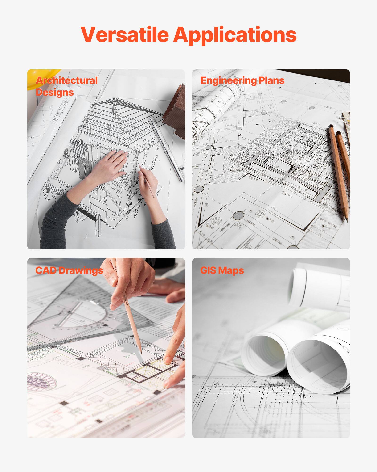 Versatile Applications

- Architectural Designs
- Engineering Plans
- CAD Drawings
- GIS Maps