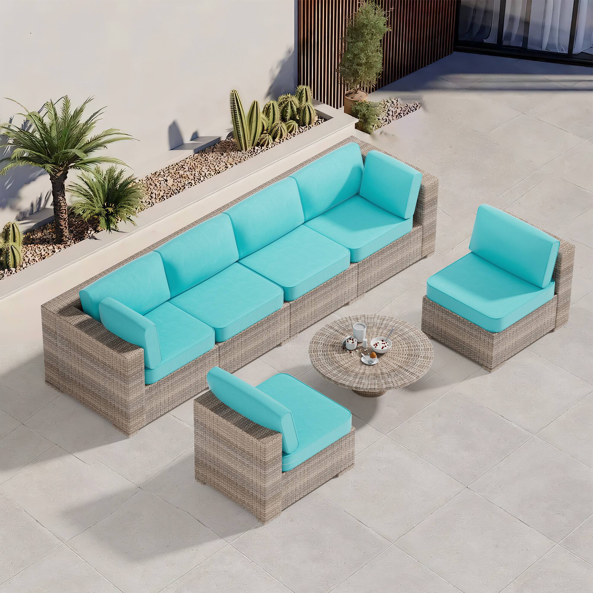 Left. RYHNUYNE - 14-Piece Outdoor Patio Sofa Cushions,Lake Blue Seat Cushion with Zipper, Water-Resistant Patio Furniture Cushion - Lake blue.