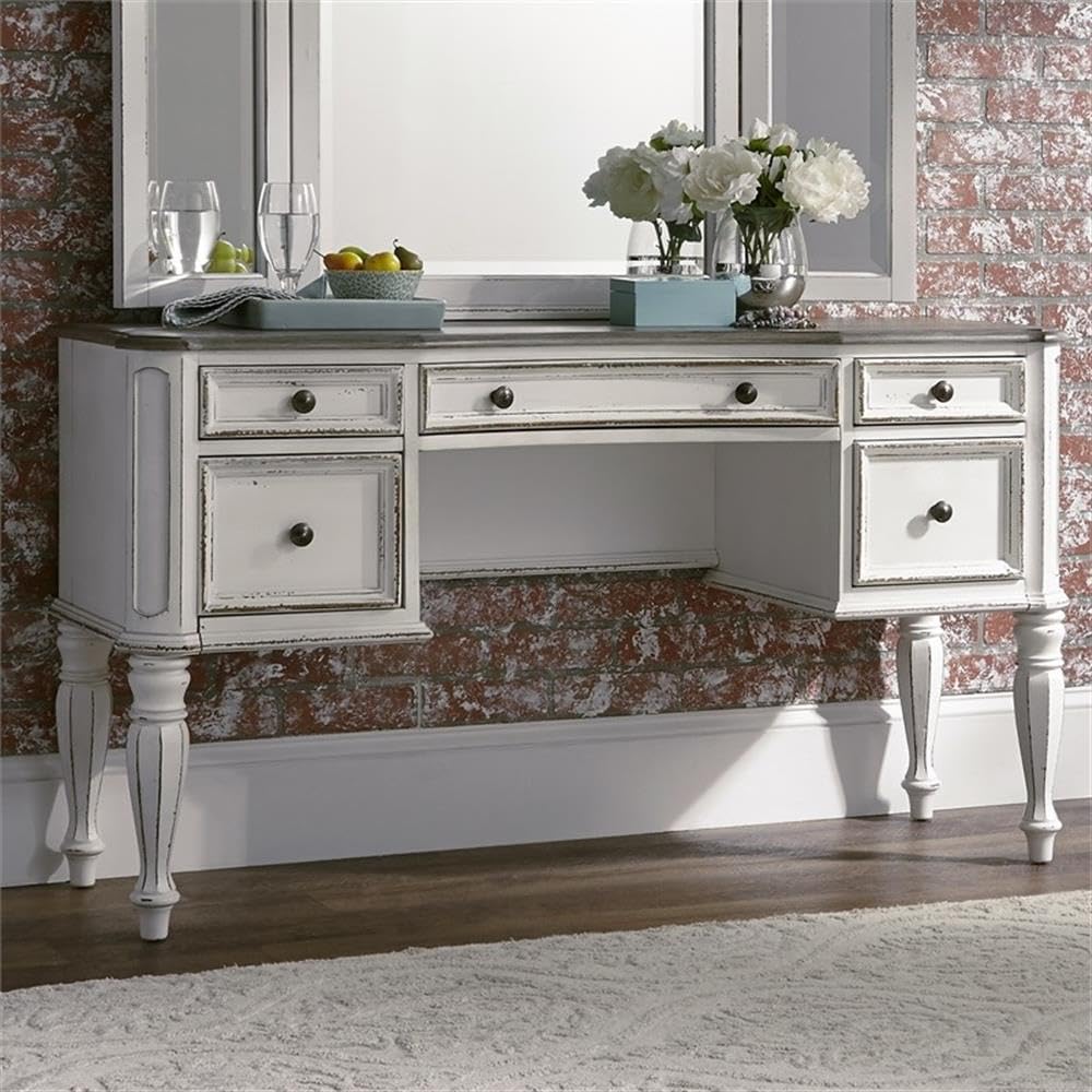 Angle. Liberty Furniture Industries - Magnolia Manor Vanity Desk in Antique White - White.