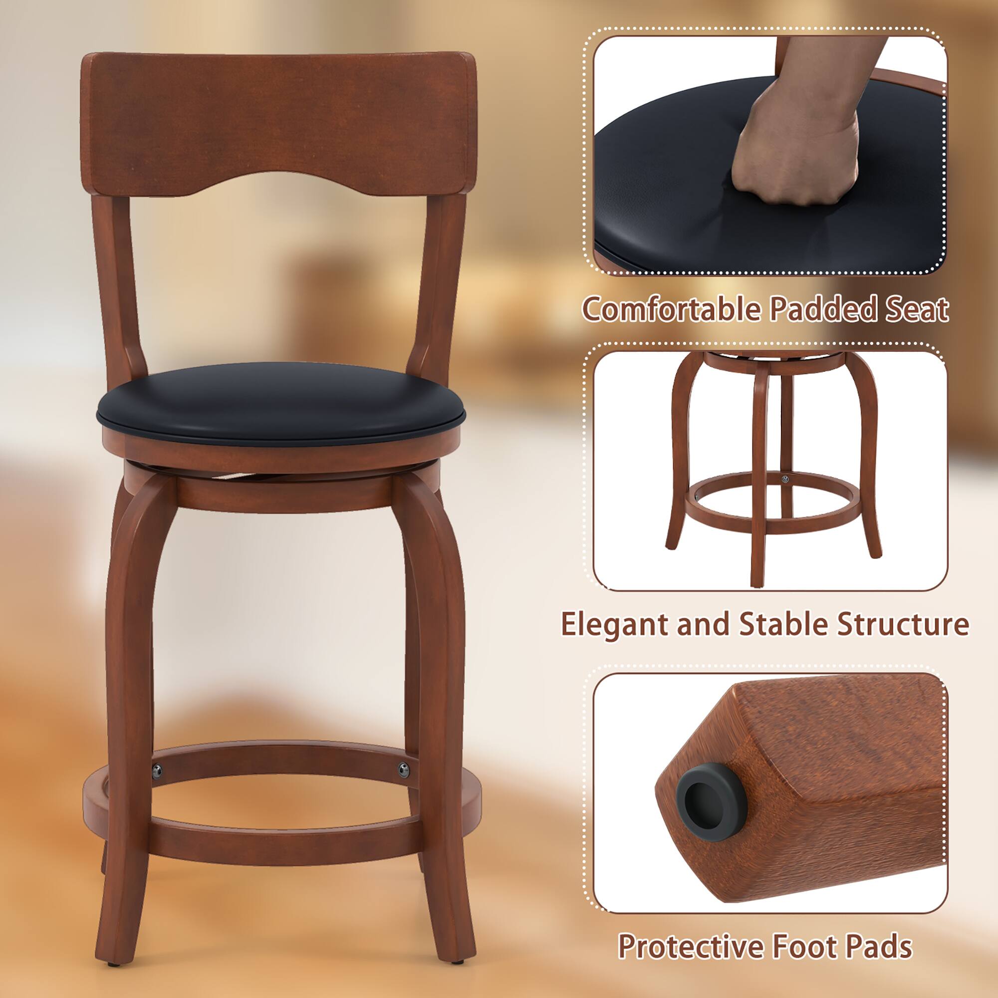 Comfortable Padded Seat, Elegant and Stable Structure, Protective Foot Pads