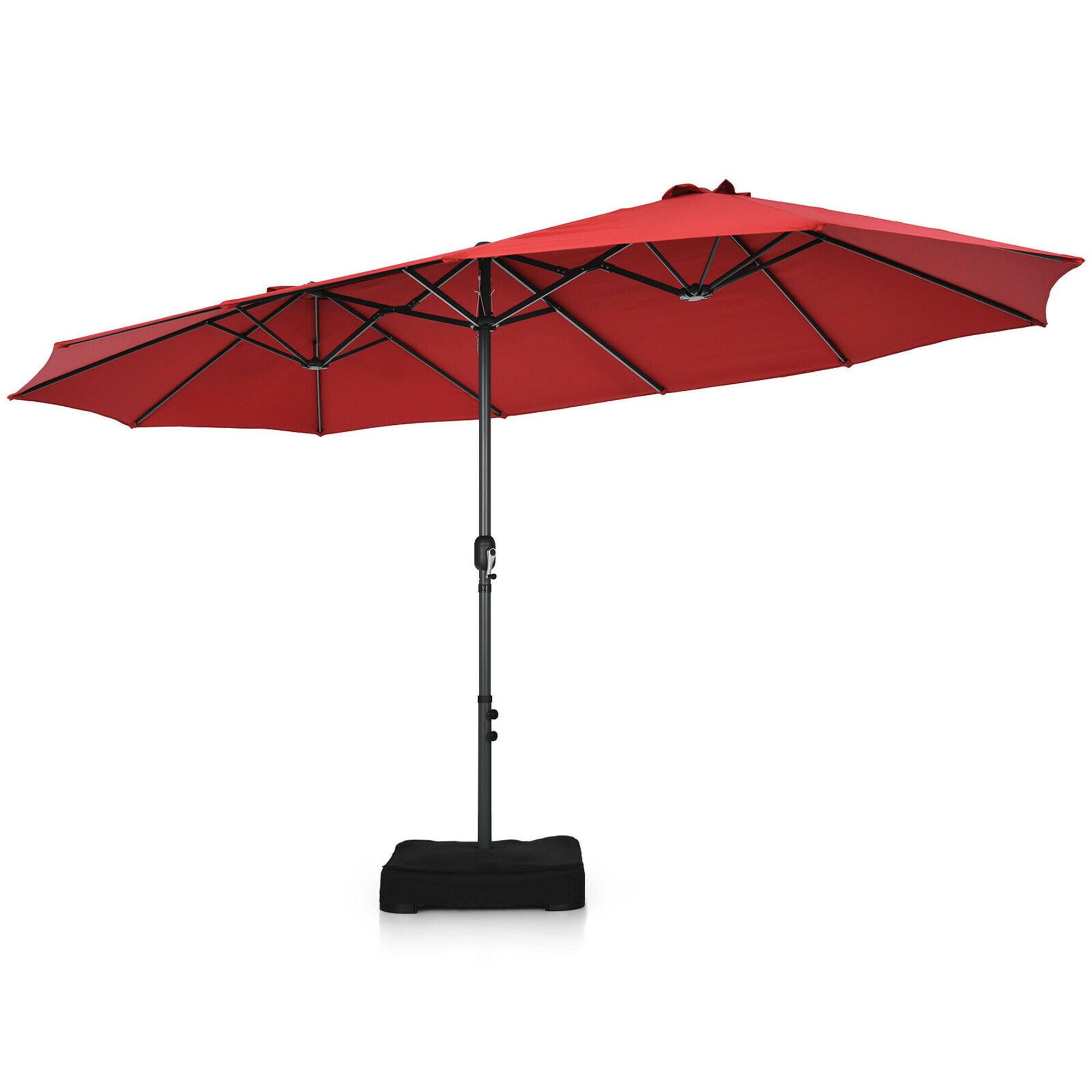 Alt View 1. Gymax - Gymax 15 ft Double-Sided Patio Umbrella Market Twin Umbrella w/ Enhanced Base Wine - Wine.