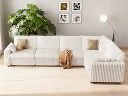 Vipbear - 161.5" Modern Oversized Modular Sectional Sofa Plush Corduroy Fabric, Sectional Couch with Deep Seat, Tool-Free Assembly - White