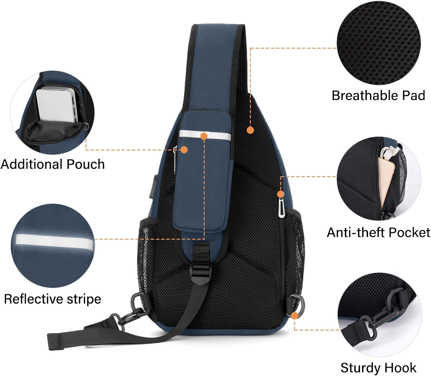 - Breathable Pad
- Additional Pouch
- Anti-theft Pocket
- Reflective Stripe
- Sturdy Hook