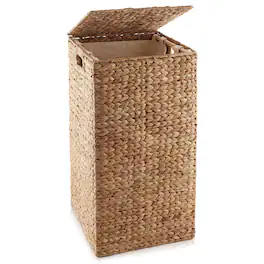 Casafield - Square Laundry Hamper Basket w Lid and Liner for Clothes - Water Hyacinth - Cinnamon