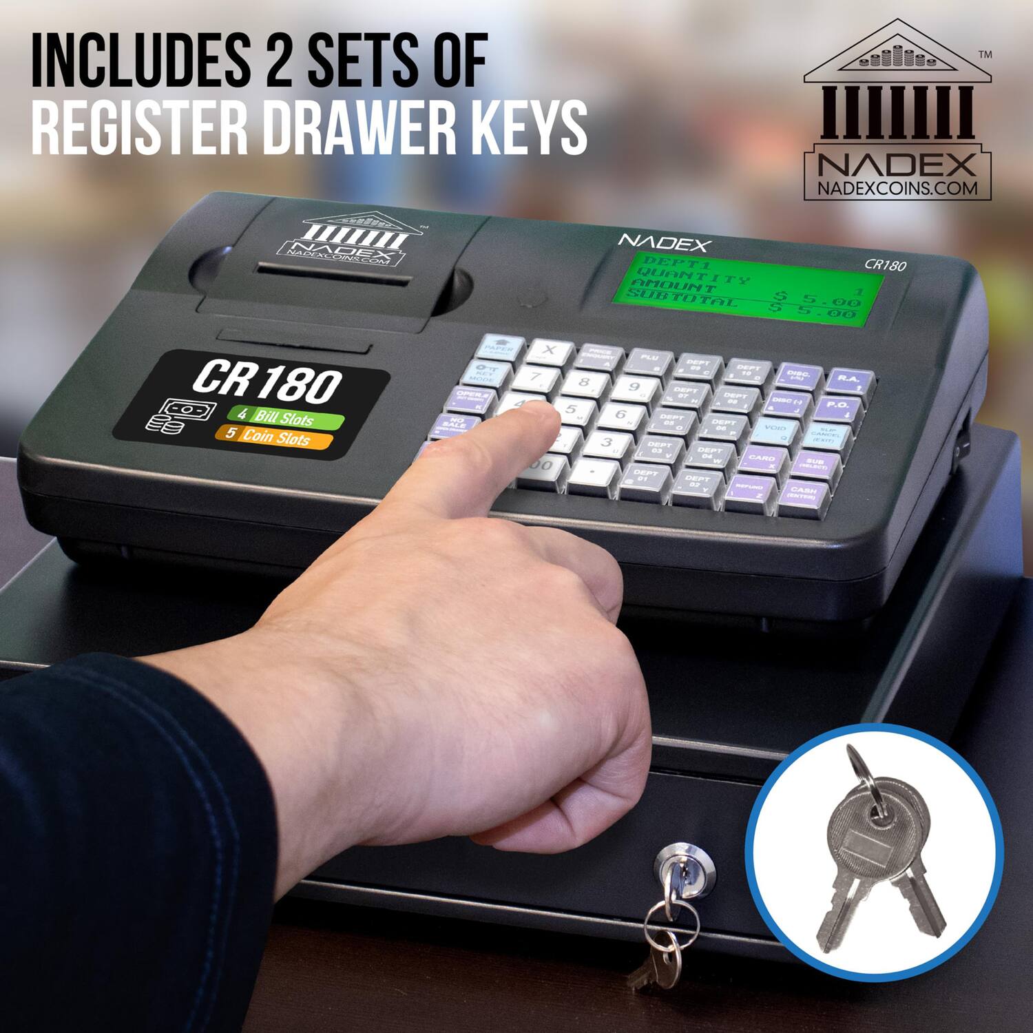 CR180 Steel Cash Register with Coin Drawer, 6,800 PLUs, 60