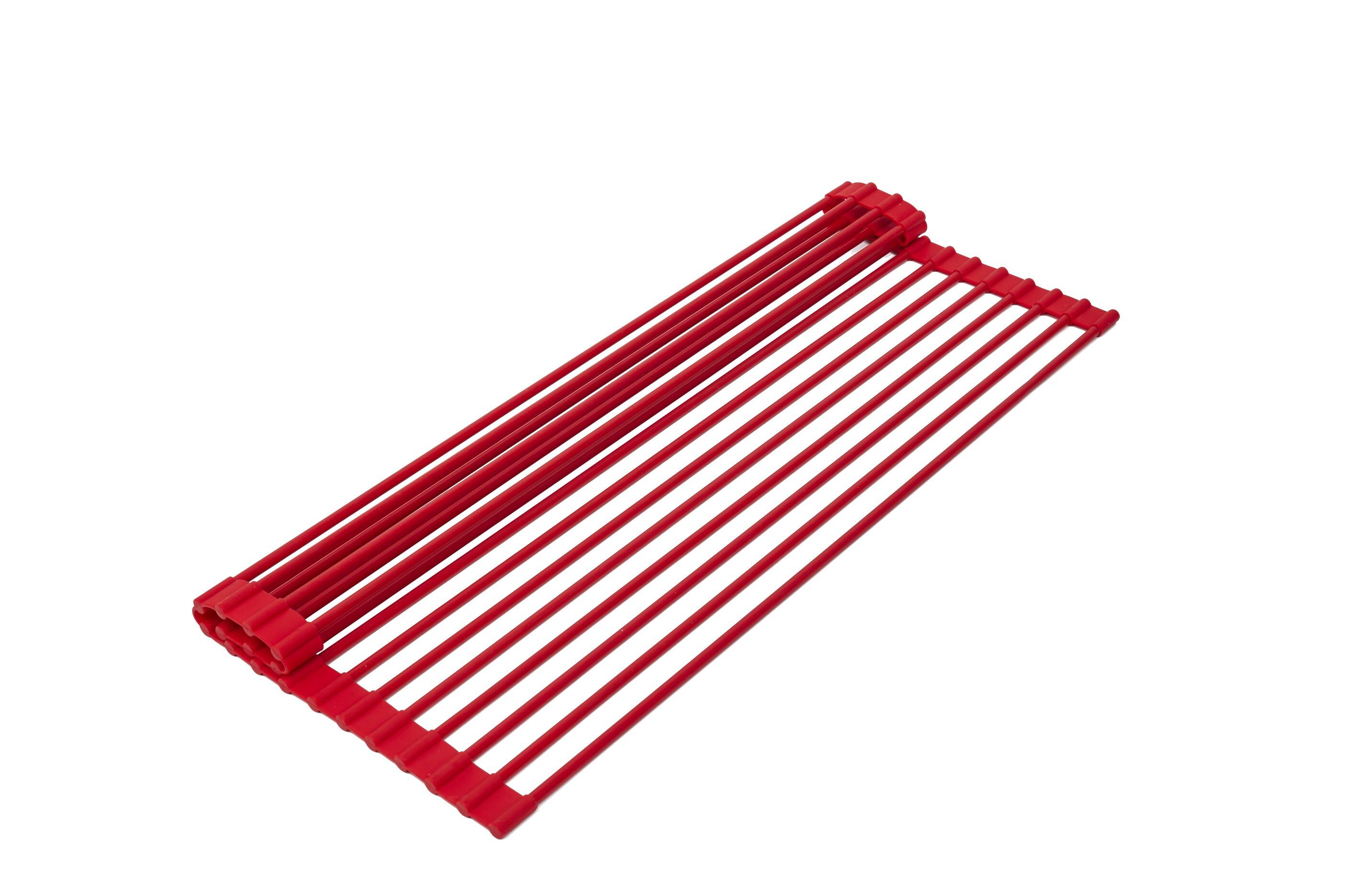 Angle. True & Tidy - Over Sink Roll Up Drying Rack - RED.