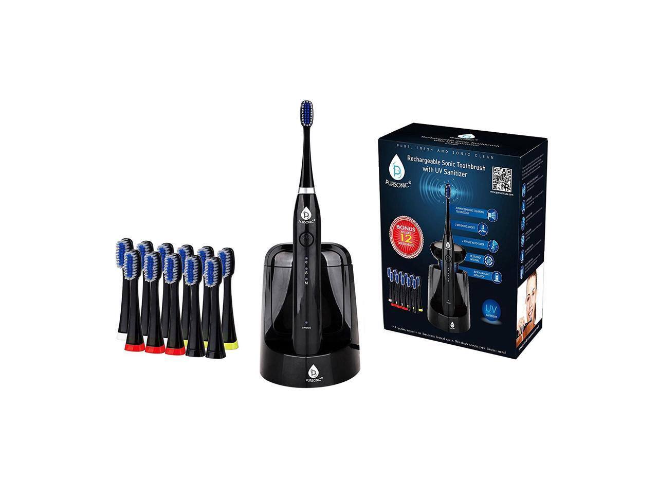 PURE FRESH AND SONIC CLEAN Rechargeable Sonic Toothbrush P with UV Sanitizer PURSONIC P FACREC: BONUS 12