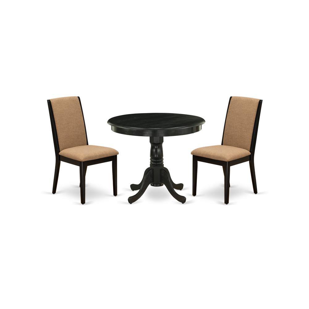 Back. East West Furniture - Dining Room Set Wirebrushed Black - Brown.