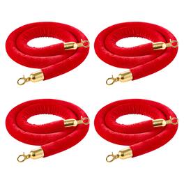VEVOR - 4 Pcs Red Velvet Stanchion Ropes, 5 ft Crowd Control Stanchion Red Velvet Ropes with Gold Hooks, Post Queue Barrier - Golden red
