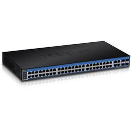 Trendnet - 52-Port Gigabit Web Smart Switch, 48 Gigabit RJ-45 Ports, 4 Shared Gigabit Ports (RJ-45 or SFP), 104 Gbps - Black