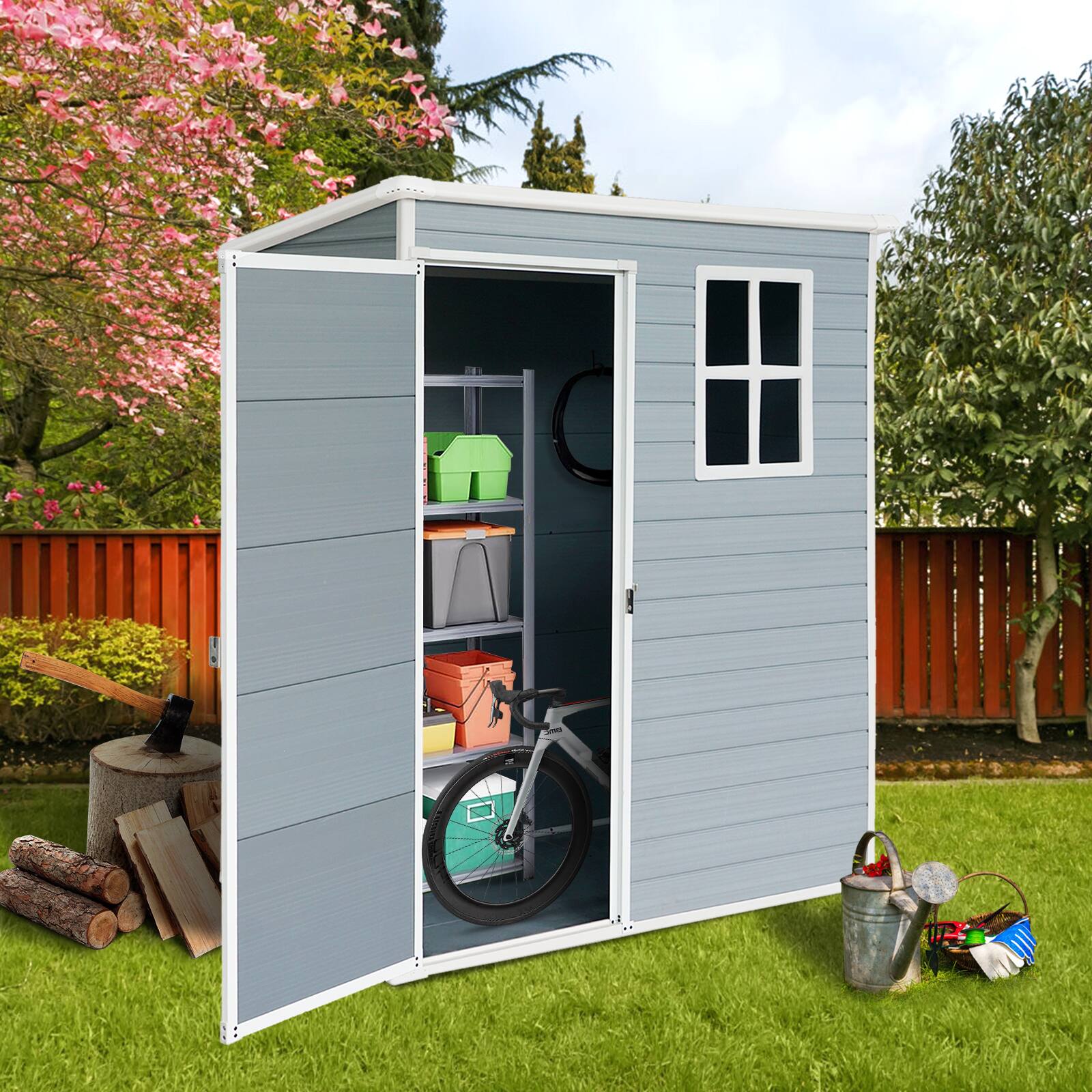 Left. Mondawe - 5x3ft Resin Outdoor Storage Shed - Grey.